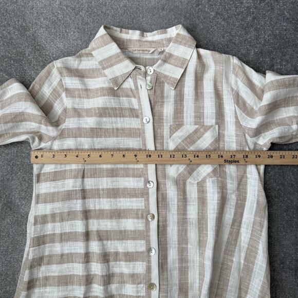 Soft Surroundings Shirt Womens Small Tan White Stripe Linen Blend 3/4 Sleeve - Picture 7 of 11